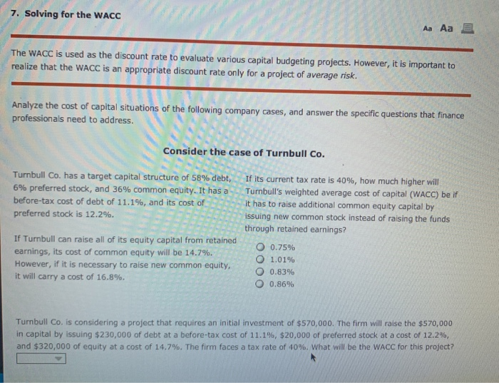  7. Solving for the WACC Aa Aa E The WACC is