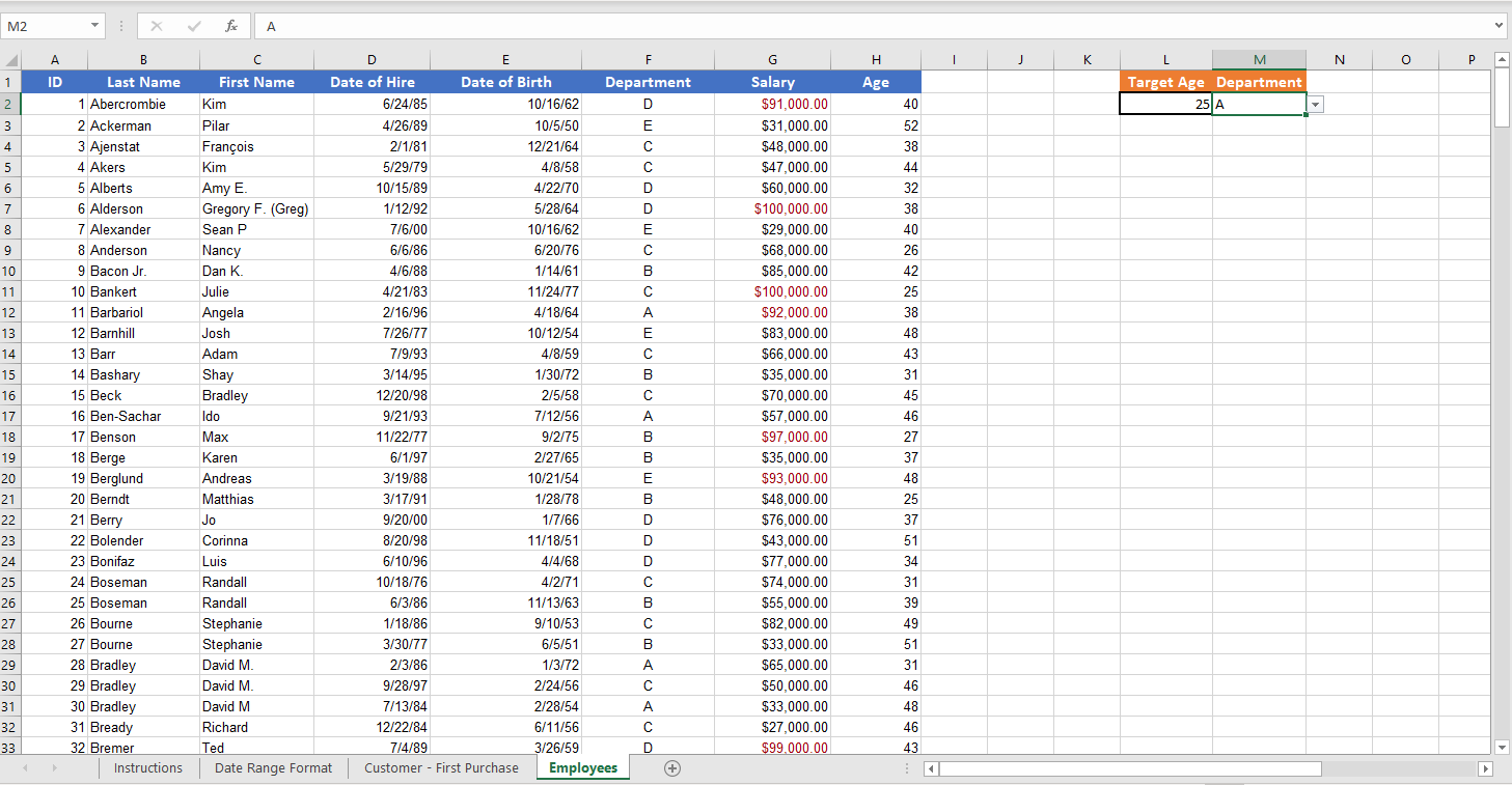 help with the questions below: DATA Employees *Apply a red text format