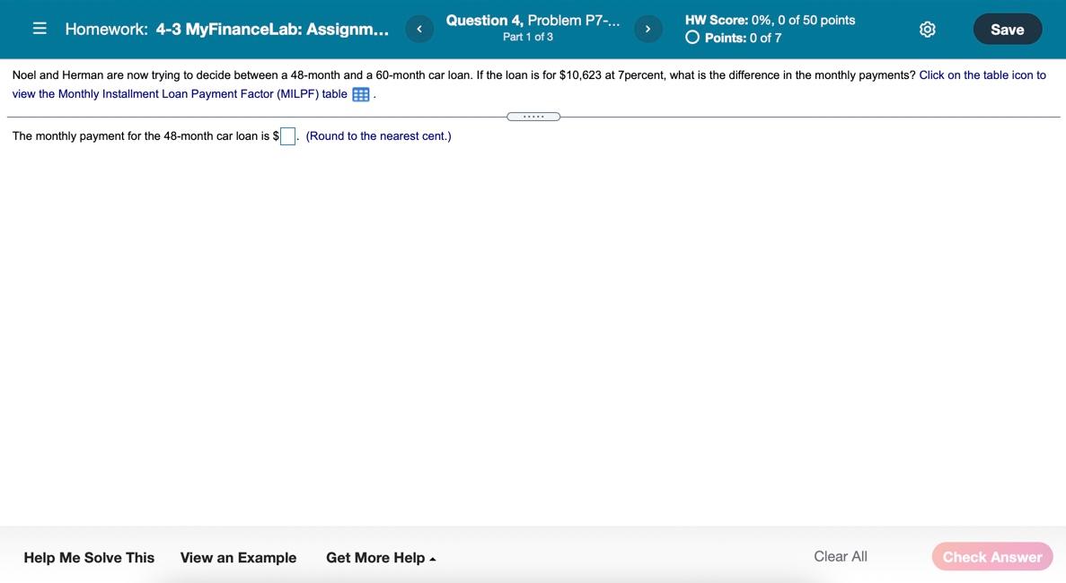 Homework: 4-3 MyFinanceLab: Assignm... Question 4, Problem P7-... Part 1 of