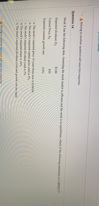  Moving to another question will save this response. Question 14 Stock