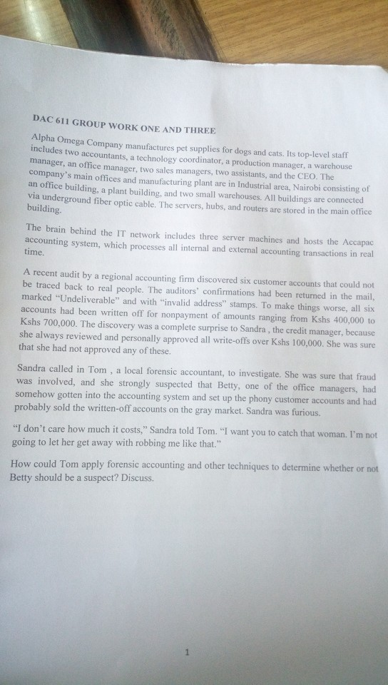 DAC 611 GROUP WORK ONE AND THREE Alpha Om inc ega