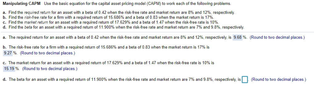 Only need D Manipulating CAPM Use the basic equation for the capital