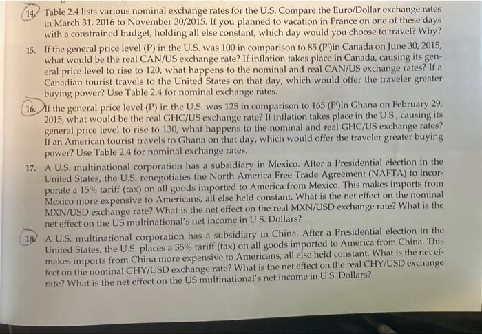  please help me solve 14,16,18 14. Table 2.4 lists various nominal