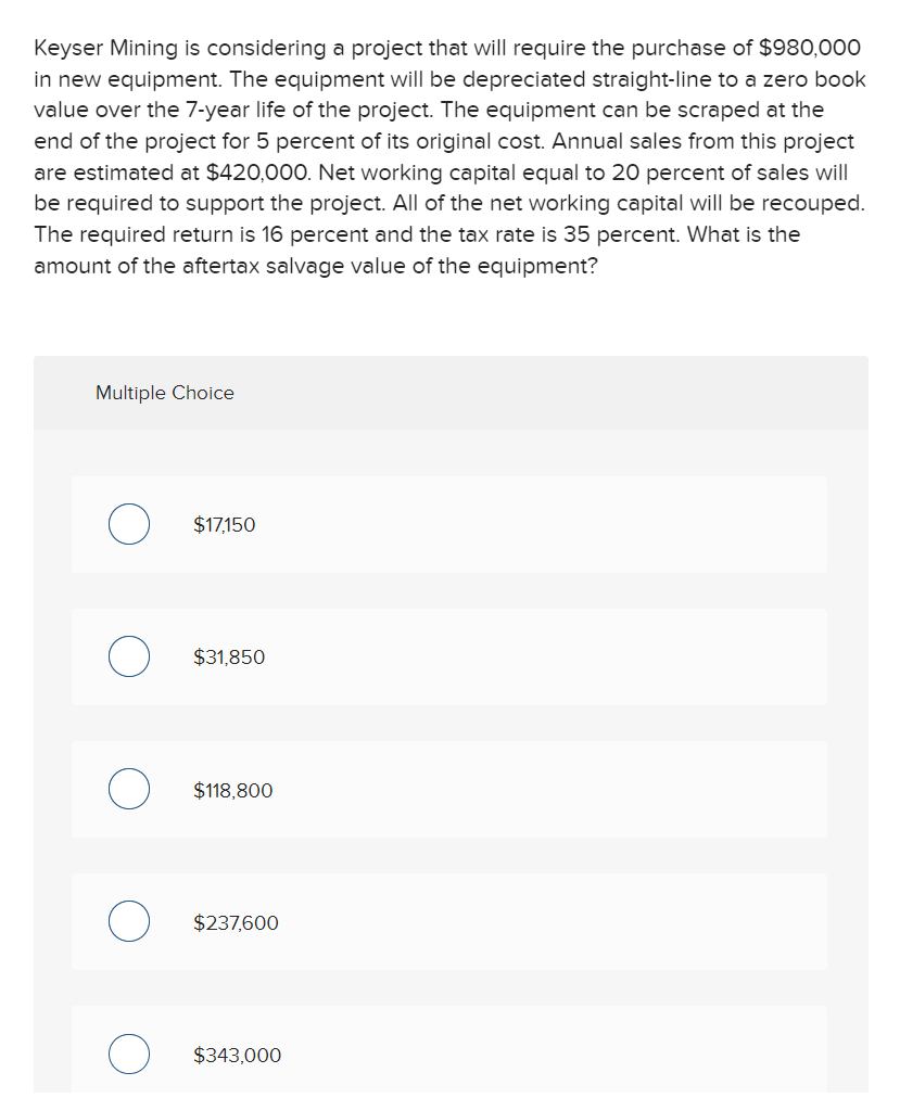  Keyser Mining is considering a project that will require the purchase