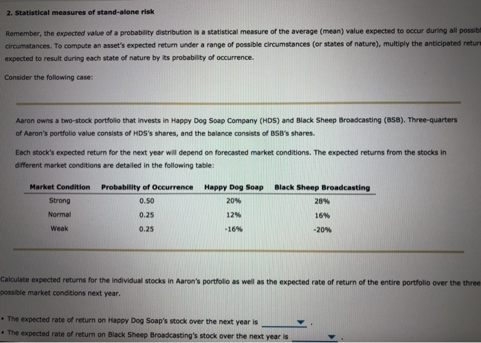  2. Statistical measures of stand-alone risk Remember, the expected value of
