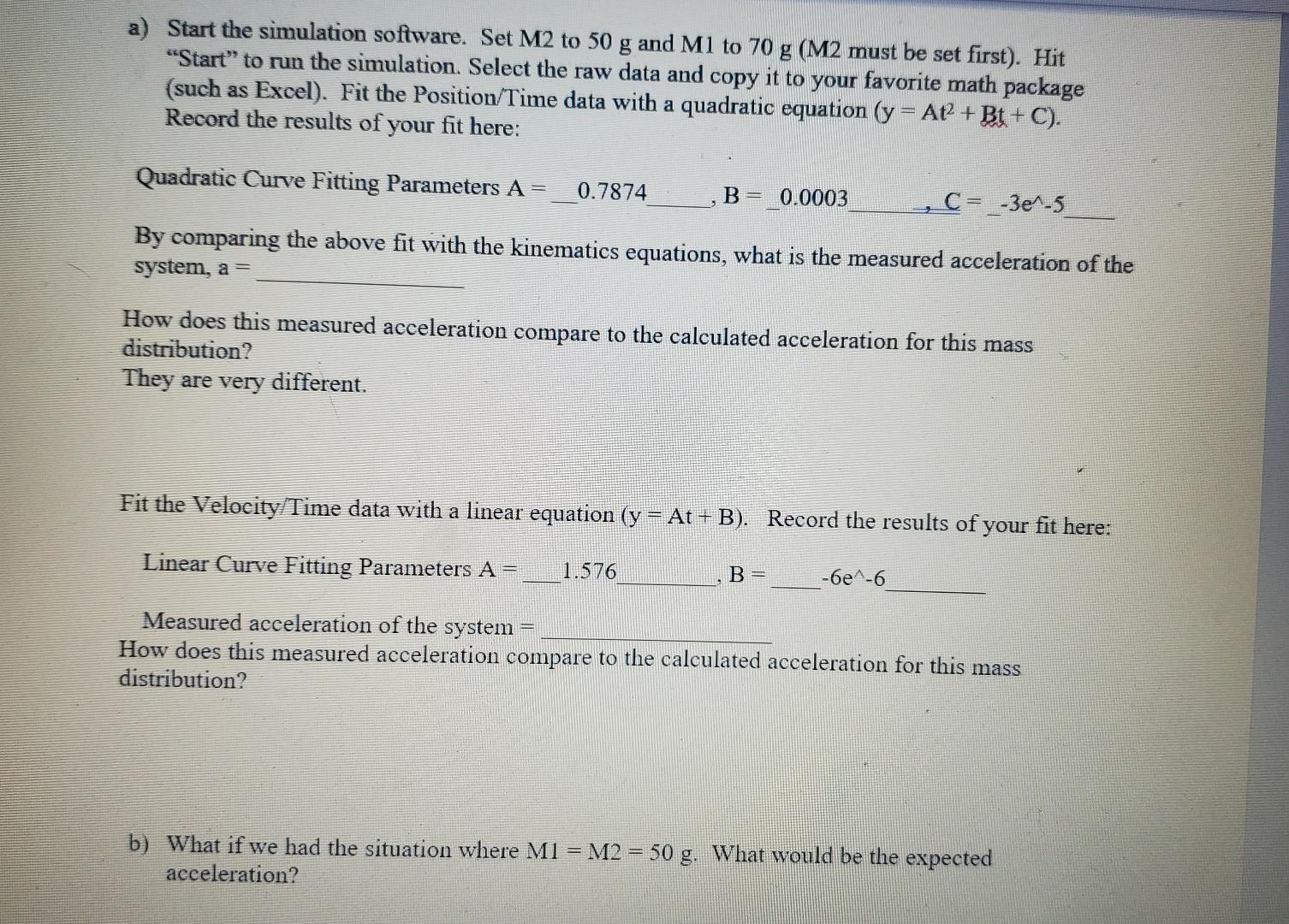  a) Start the simulation software. Set M2 to 50 g and