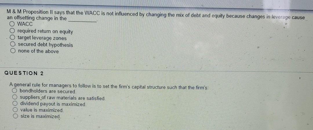  2. please answer questions completely using multiple choice M & M