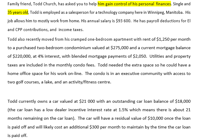 FNCE-1016 Case Details February 2021 After having reviewed his other monthly expenses