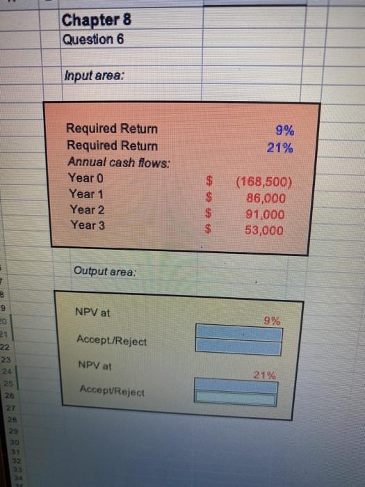 Please label all answers Chapter 8 Question 6 Input area: 9% 21%
