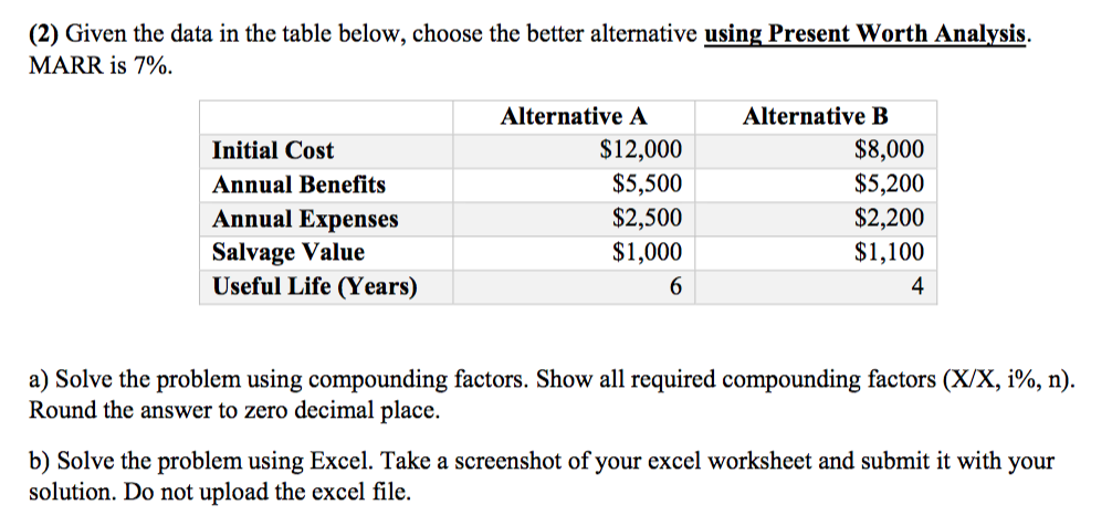(2) Given the data in the table below, choose the better