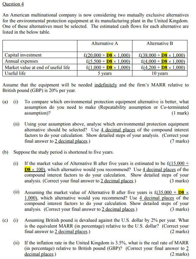  For d8=0 , with clear explanation , thank you! Question 4