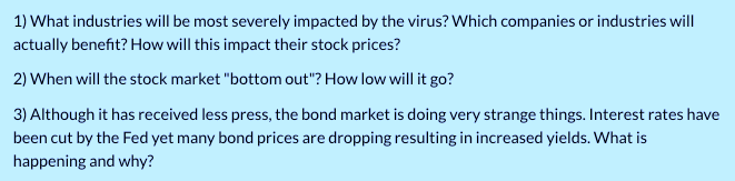 1) What industries will be most severely impacted by the virus?