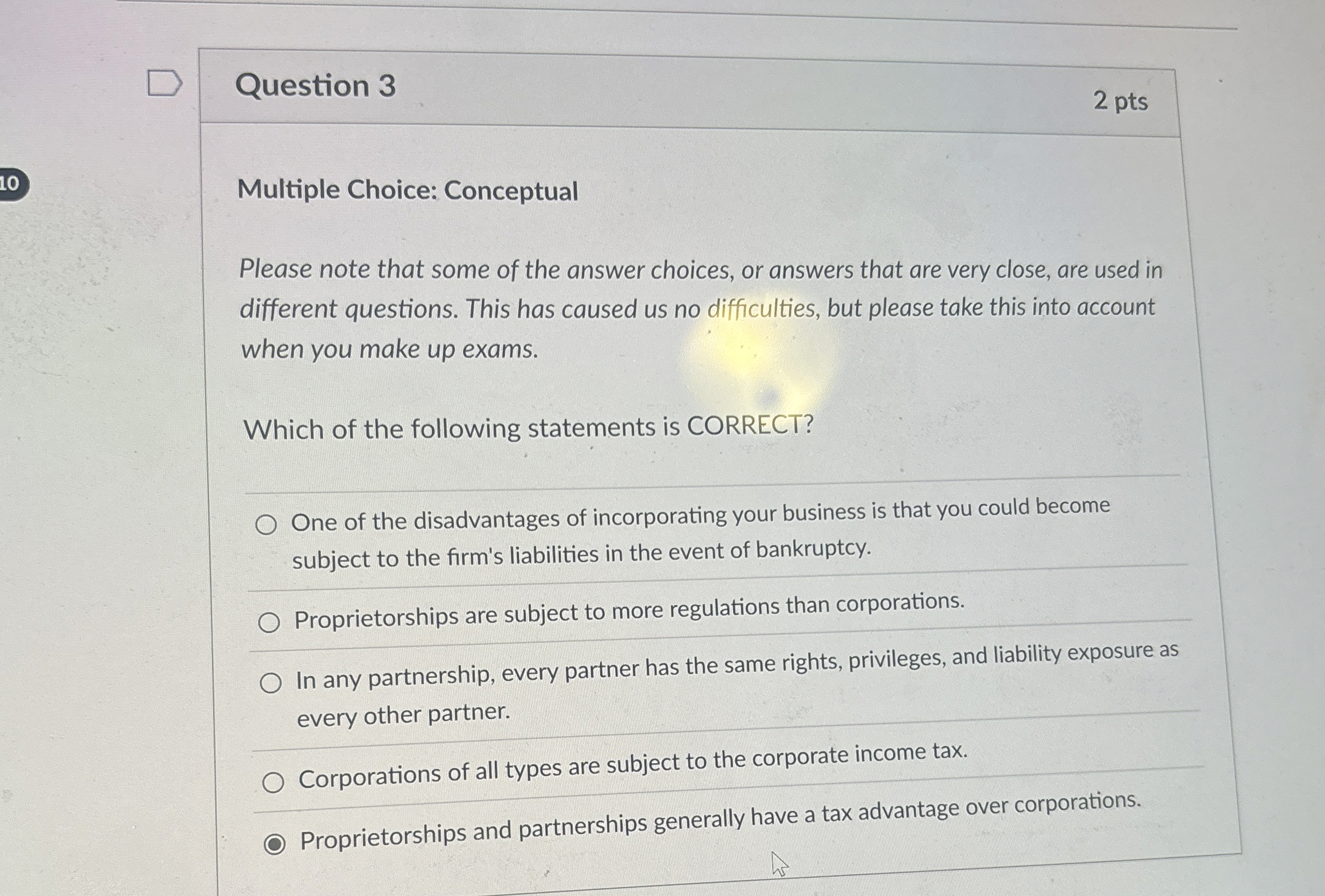  Question 3 Multiple Choice: Conceptual Please note that some of the