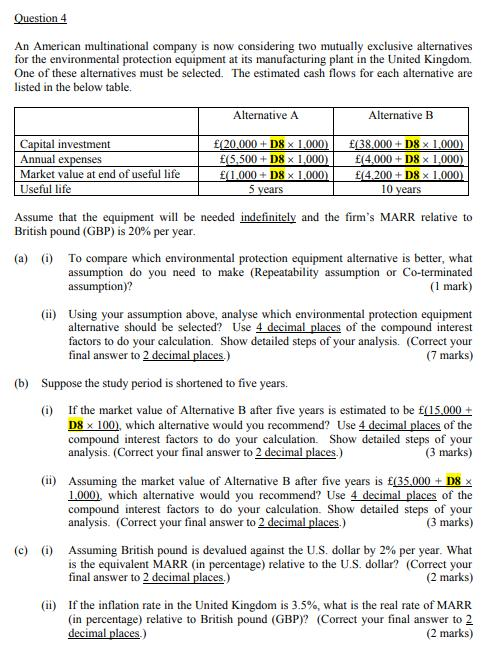 part B only , with clear steps D8=0 Question 4 An American