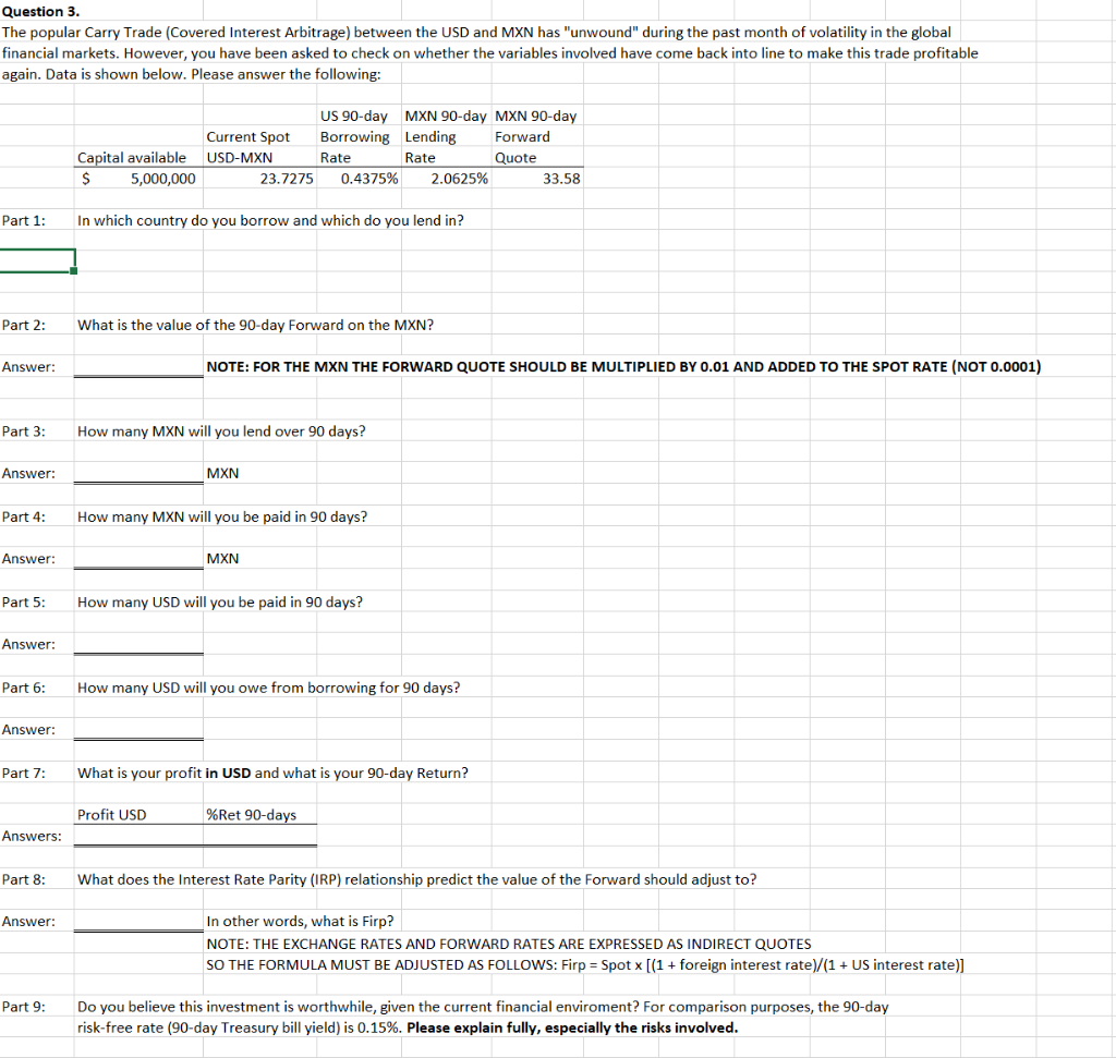 need equations too not just answers please. just answer part 1-4 Question