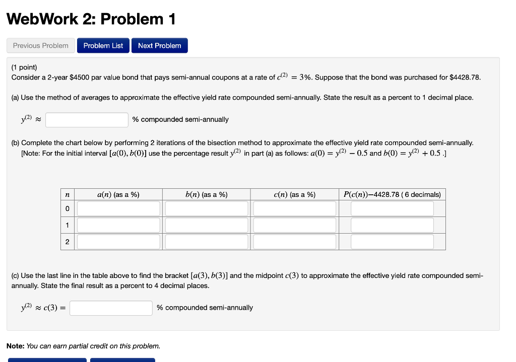 (1 point) Consider a 2-year $4500 par value bond that pays semi-annual