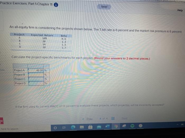  ucation.com'.252 Practice Exercises Part 1 Chapter 11 Saved Help An all-equity