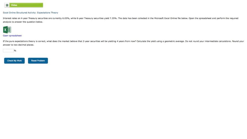 11 Video Excel Online Structured Activity: Expectations Theory Interest rates on
