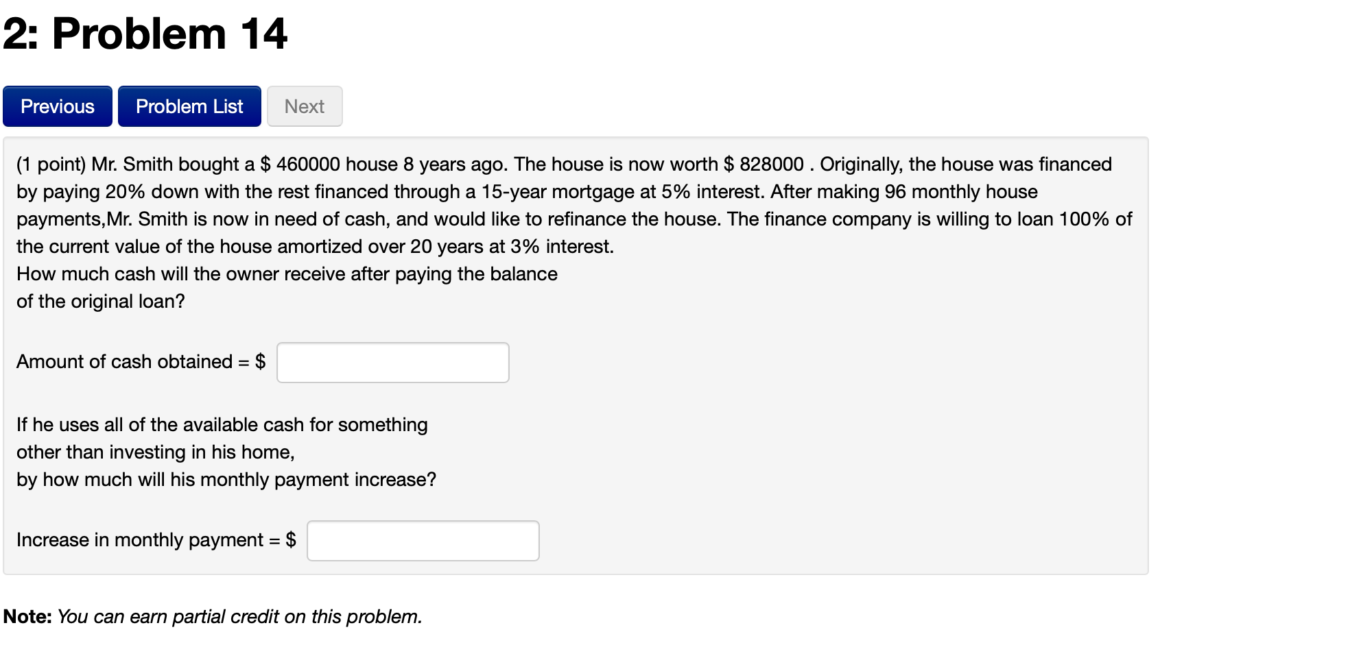 2: Problem 14 Previous Problem List Next (1 point) Mr. Smith