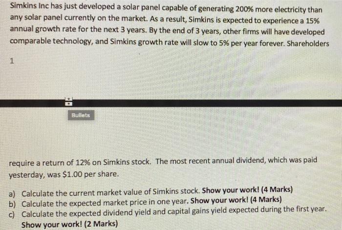 please show full solutions not excel work please, thanks Simkins Inc has