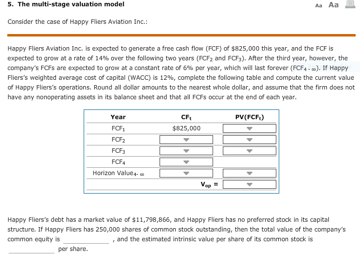  5. The multi-stage valuation model Aa Aa Consider the case of