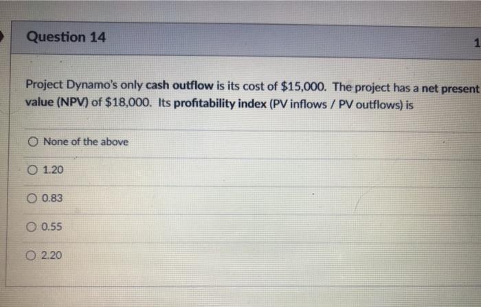  Question 14 1 Project Dynamo's only cash outflow is its cost