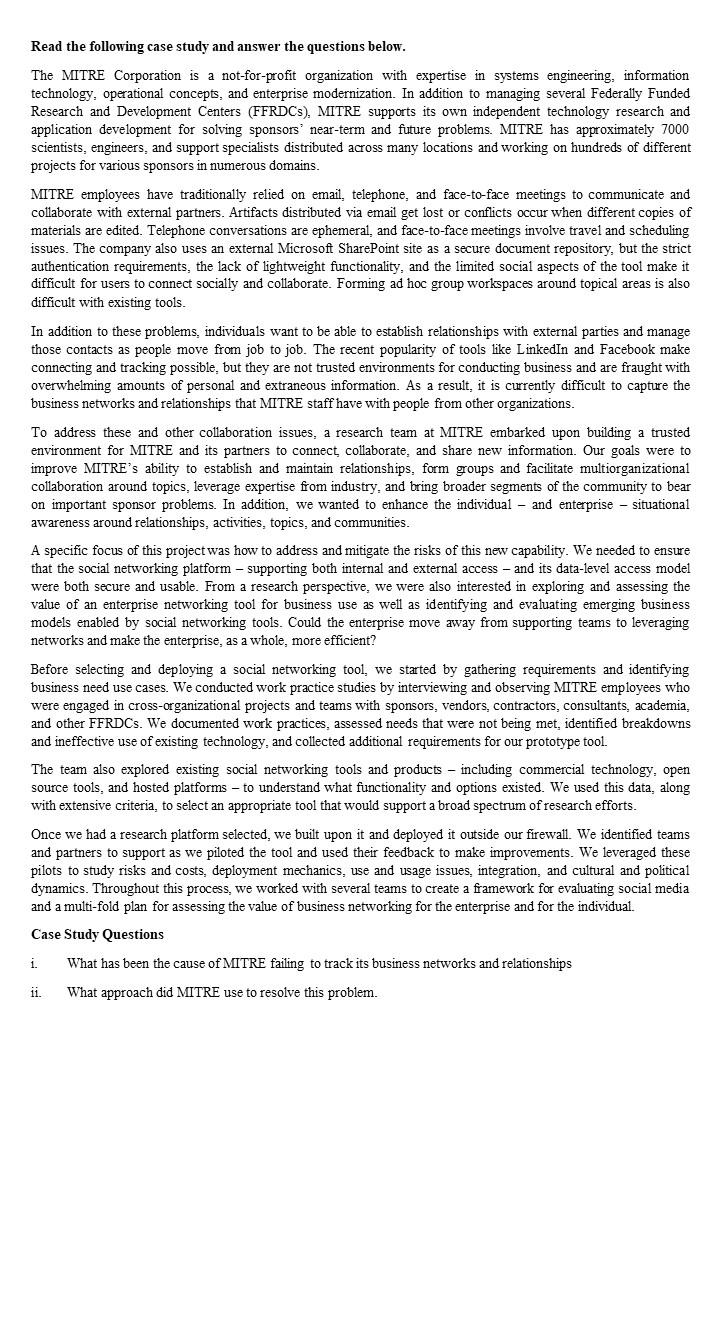  Read the following case study and answer the questions below. The