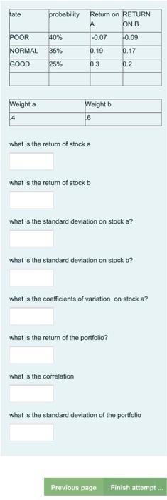  tate probability Return on RETURN A ONB POOR -0.07 -0.09 40%