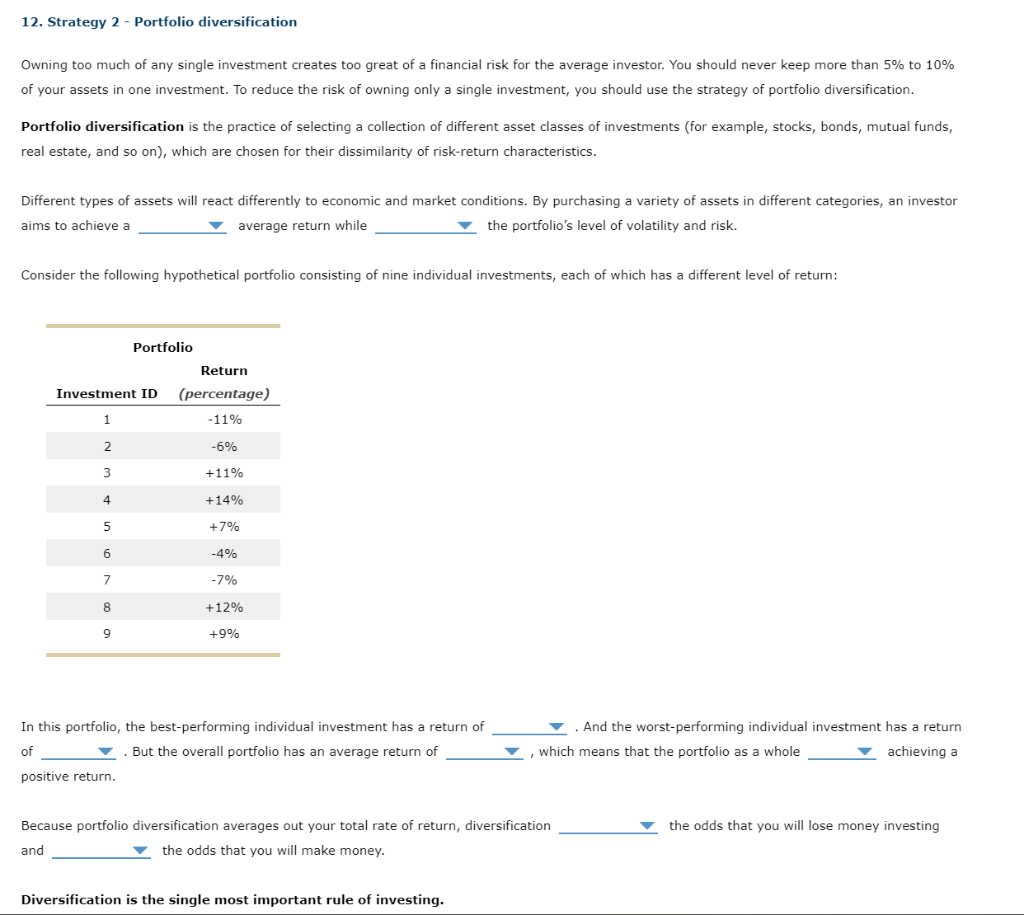  Different types of assets will react differently to economic and market