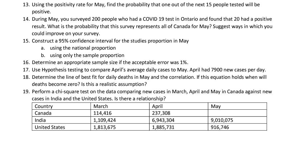 a. 13. Using the positivity rate for May, find the probability