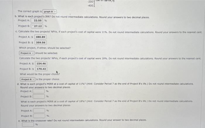 Net Cash Flows Project A Project B -$340 -5630 -528 210 -219