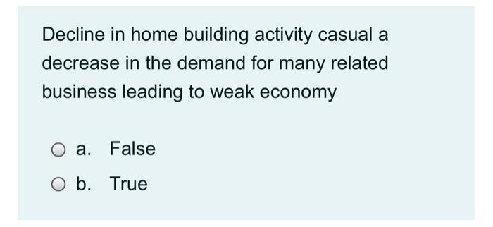  Decline in home building activity casual a decrease in the demand