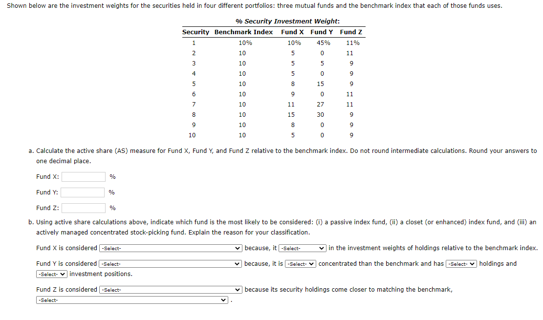  (0) Drop down menu: 1: an actively managed concentrated stock-picking fund,