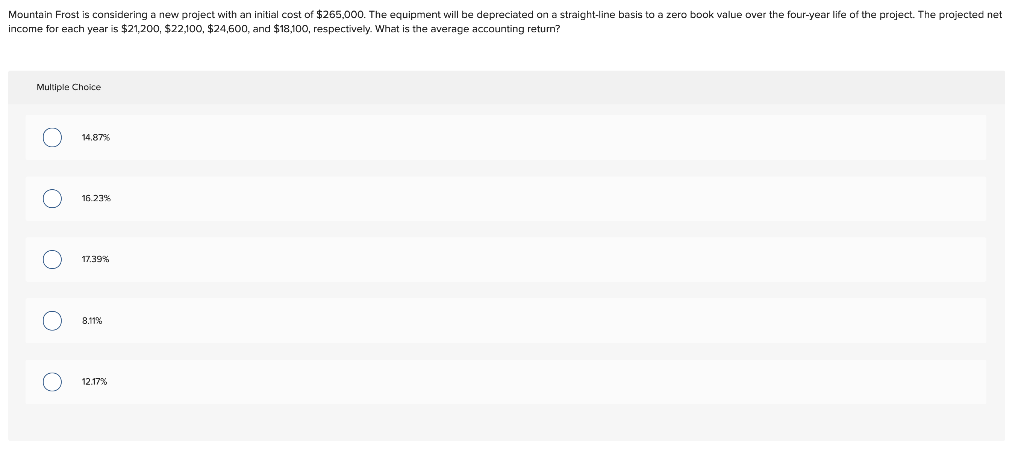  Mountain Frost is considering a new project with an initial cost