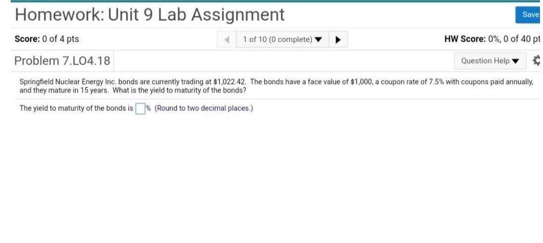  Homework: Unit 9 Lab Assignment Save Score: 0 of 4 pts