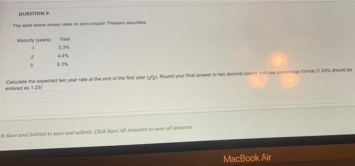  QUESTION 9 The table below shows rates on zero-coupon Treasury securities: