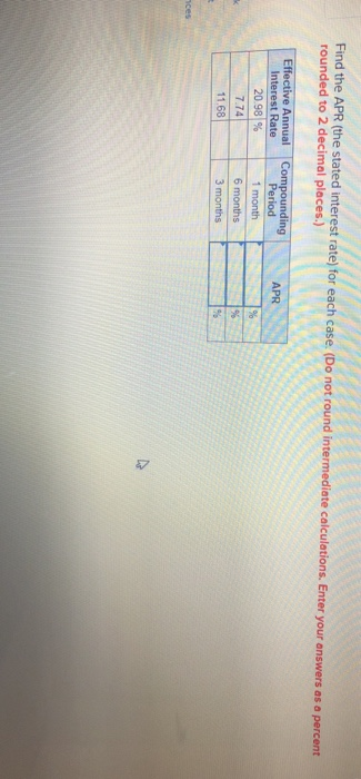  Find the APR (the stated interest rate) for each case. (Do