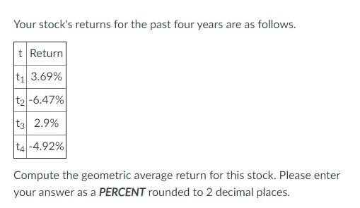 Dont use Excel, type it out, show all work. Your stock's