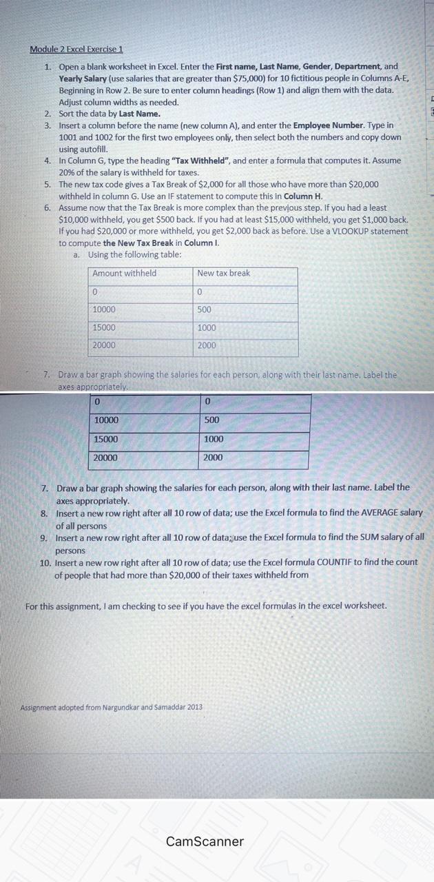  do on excel Module 2 Excel Exercise 1 1. Open a