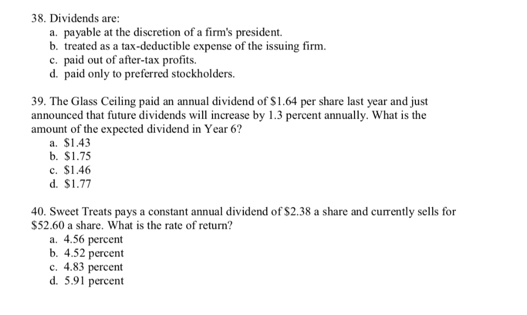 one of the following? a. (PODI)-g b. (DI/PO)/g c. Dividend yield +