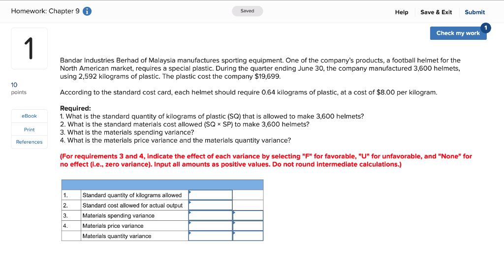 Homework: Chapter 9 Saved Help Save & Exit Submit Check my