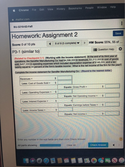  Help People Window Bookmarks History View Chrome Edit File mathxl.com BU-3210-02-Fall