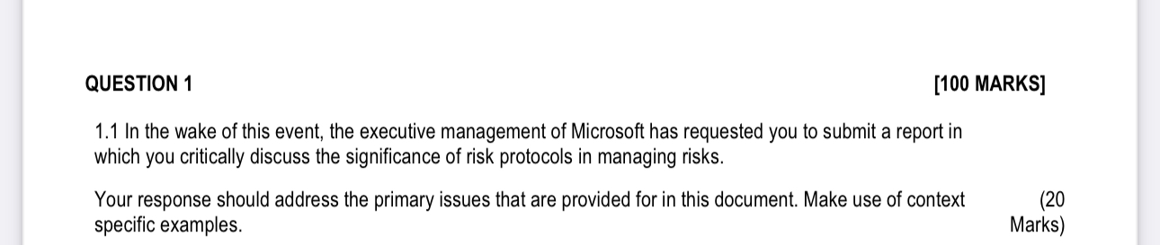  QUESTION 1 [100 MARKS] 1.1 In the wake of this event,
