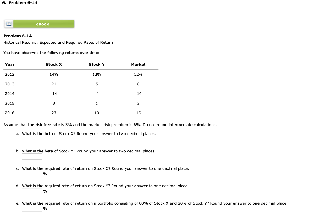 Problem 6-14 Historical Returns: Expected and Required Rates of Return You have