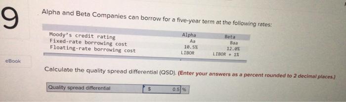  Alpha and Beta Companies can borrow for a five-year term at