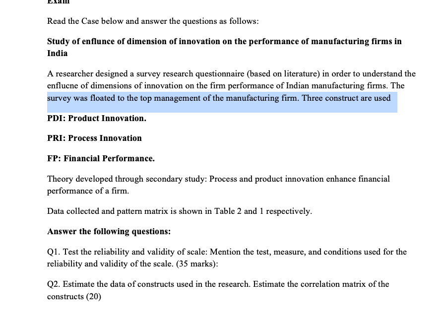 e Read the Case below and answer the questions as follows: Study