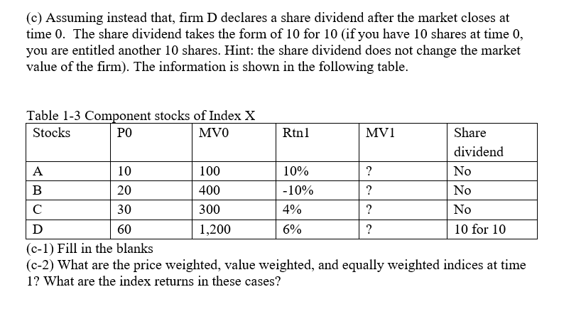  (c) Assuming instead that, firm D declares a share dividend after