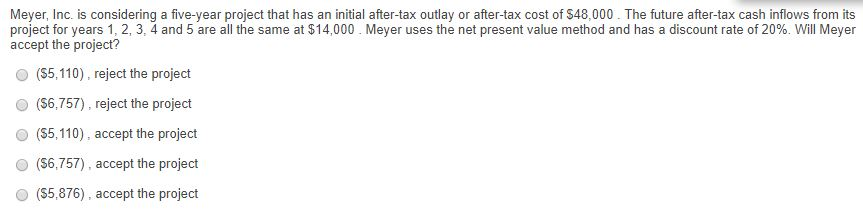  Meyer, Inc. is considering a five-year project that has an initial