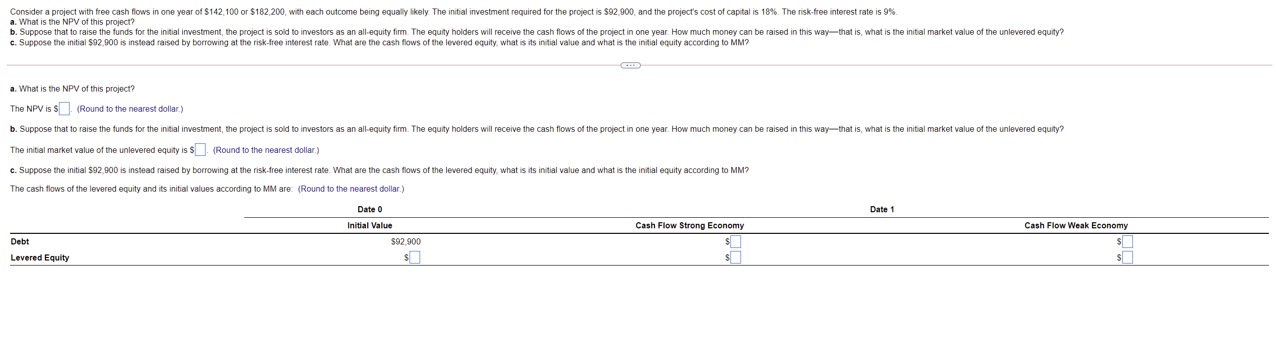 ONLY ANSWER PLEASE ASAP Consider a project with free cash flows in