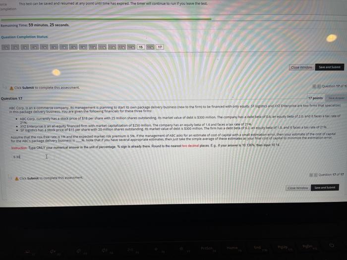  This test can be saved and resumed at any point until